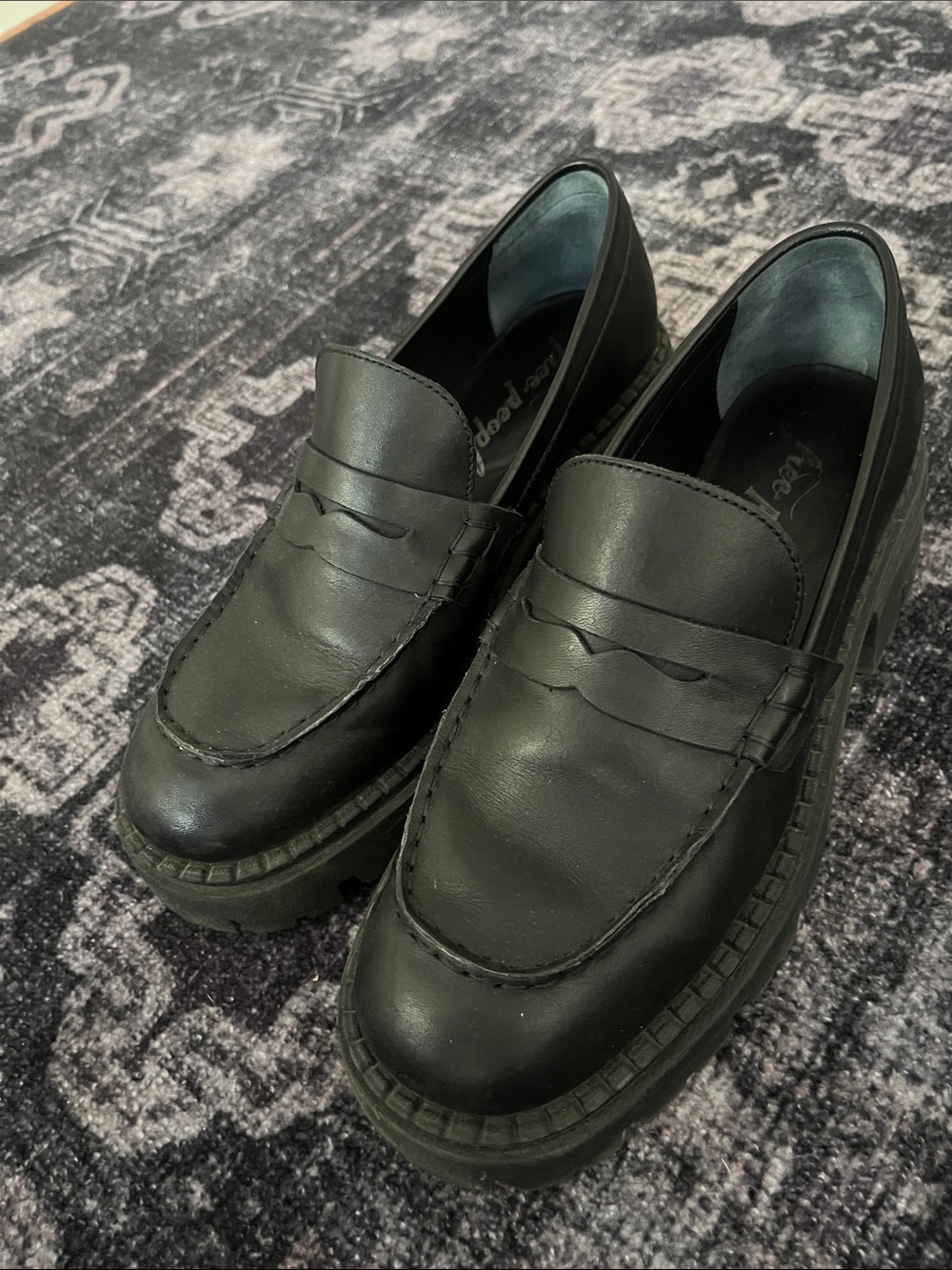 Free People Black Chunky Platform Penny Loafers